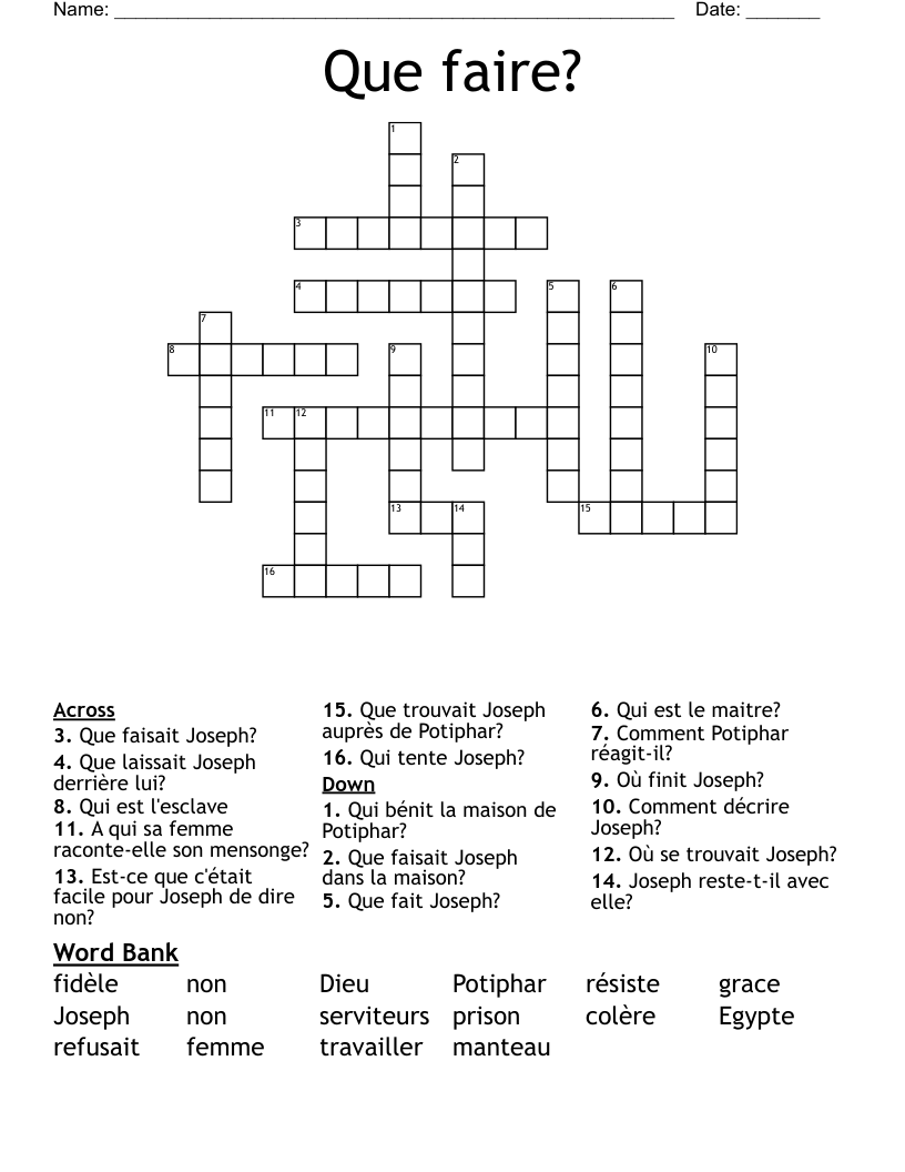 Que faire? Crossword