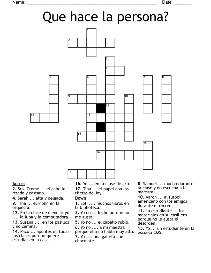 Que hace la persona? Crossword