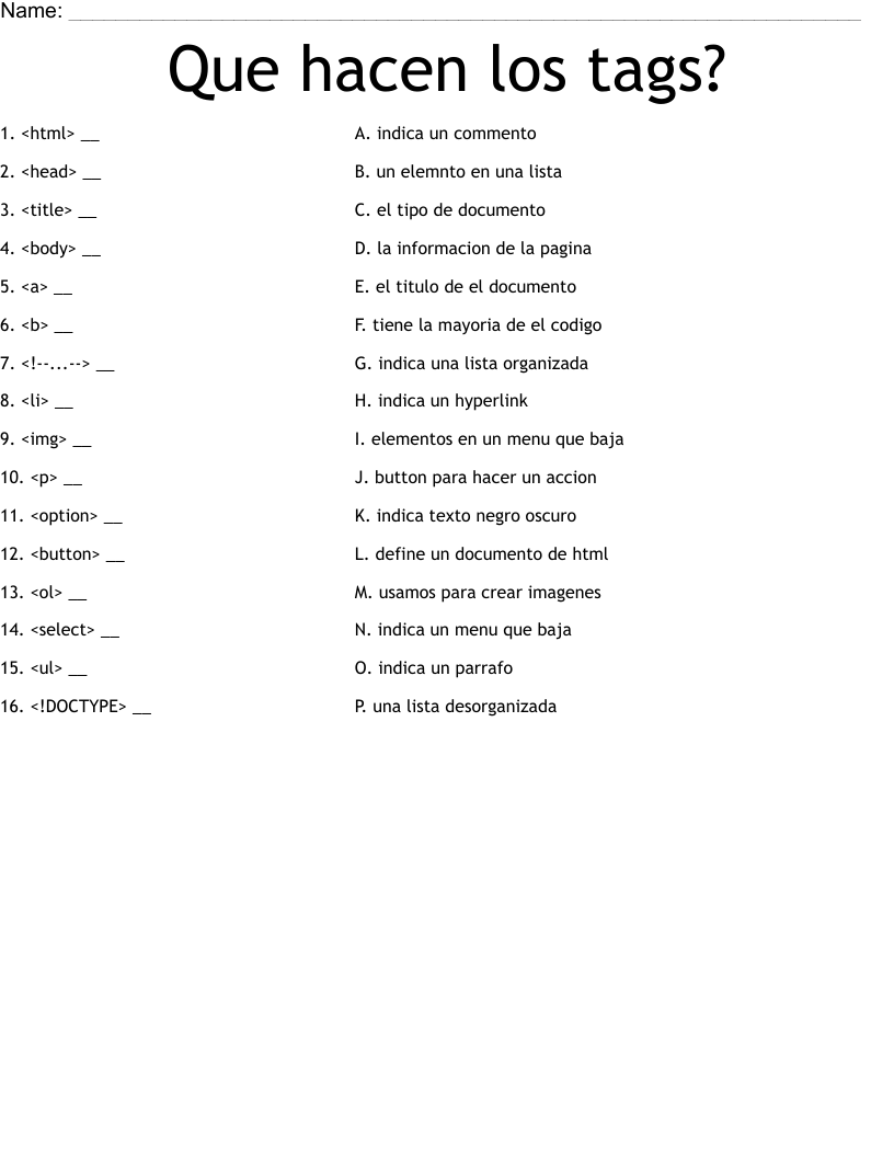 Que hacen los tags? Worksheet