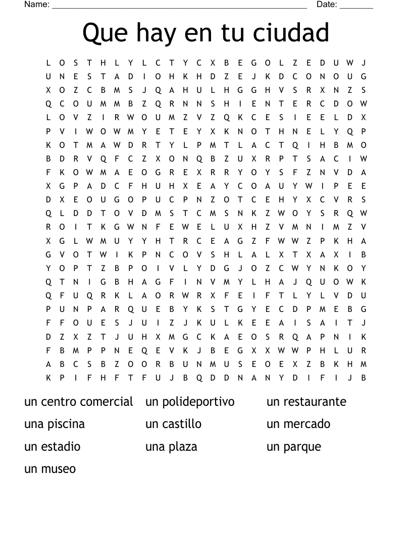 Que hay en tu ciudad  Word Search