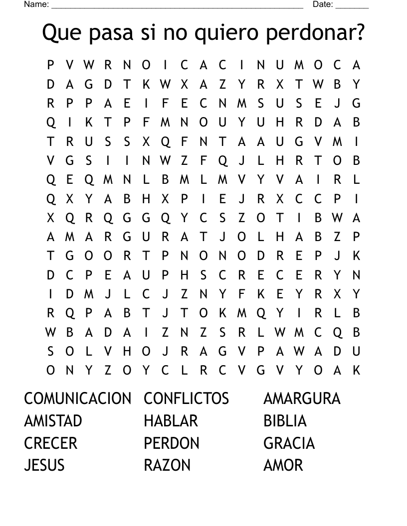 Que pasa si no quiero perdonar? Word Search
