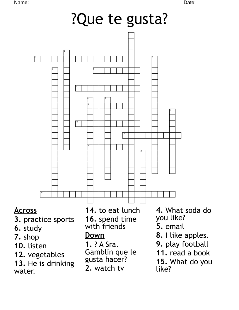 ?Que te gusta? Crossword
