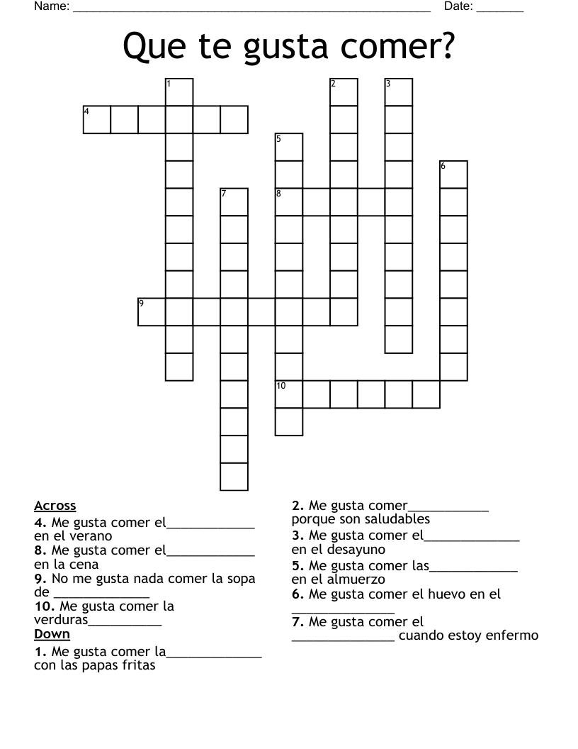 Que te gusta comer? Crossword