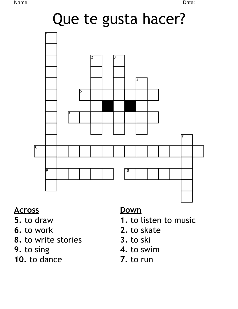 Que te gusta hacer? Crossword
