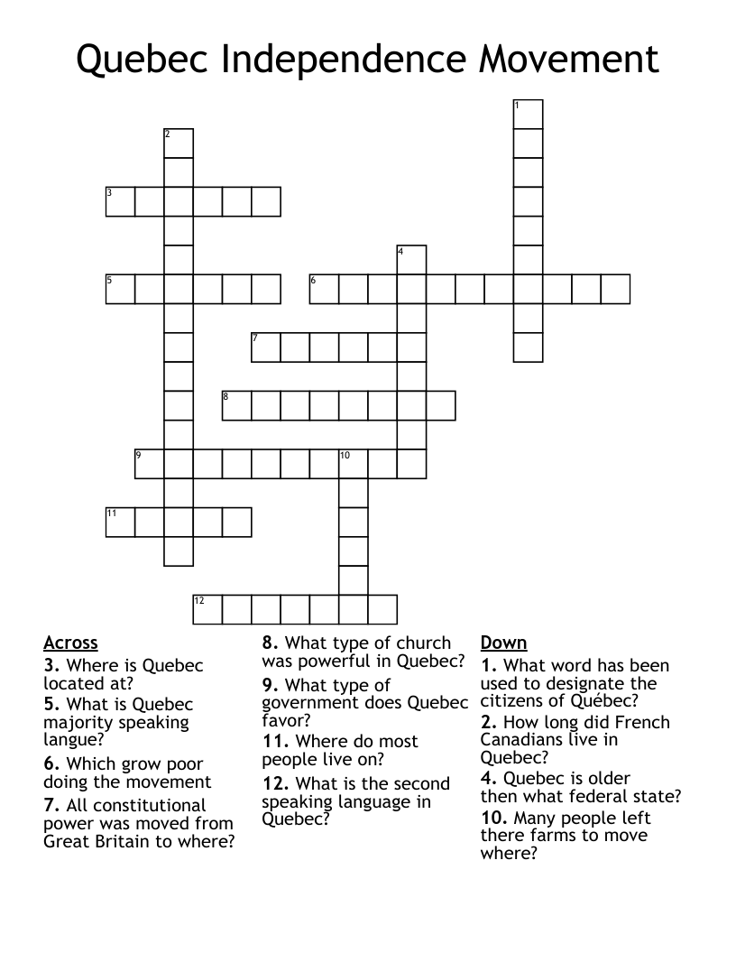 Quebec Independence Movement Crossword