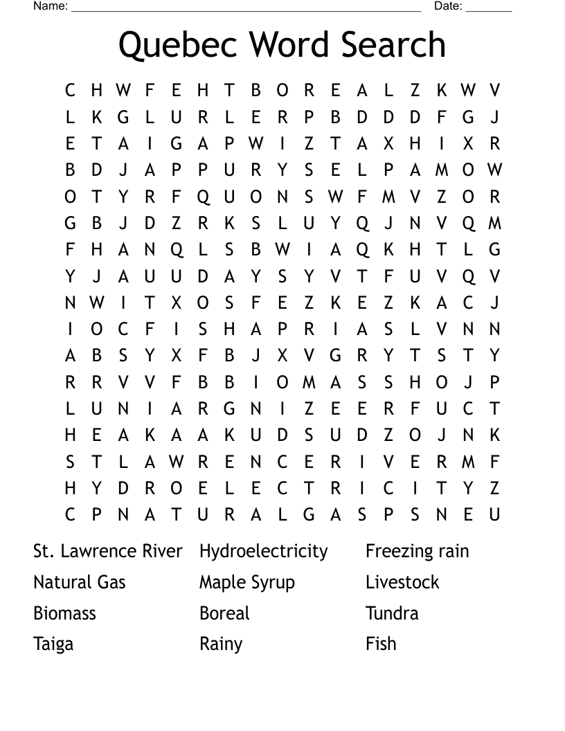 Quebec Word Search
