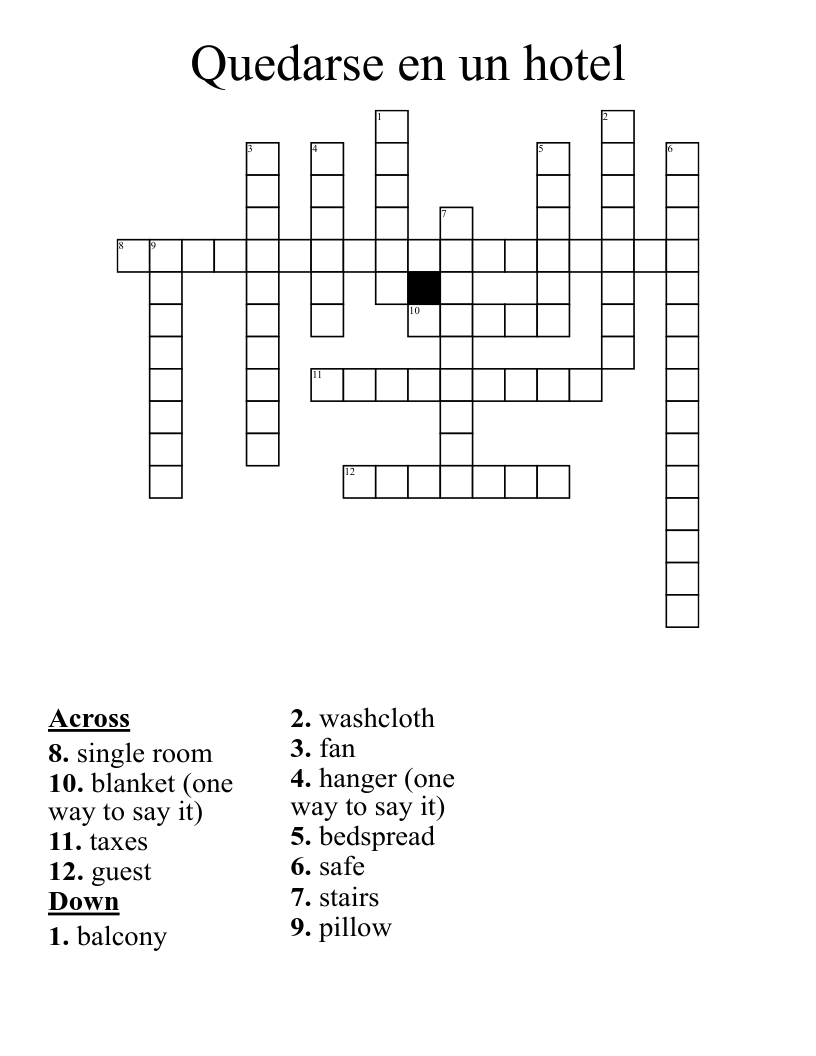 Quedarse en un hotel Crossword