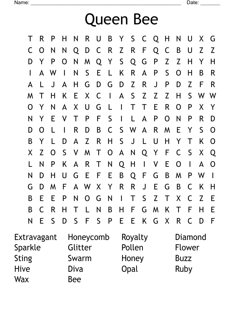 Queen Bee Word Search