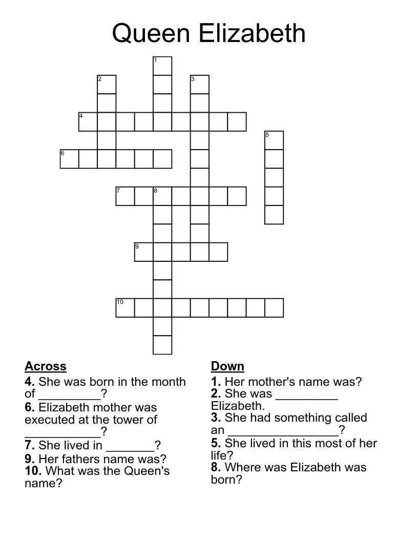 Queen Elizabeth Crossword