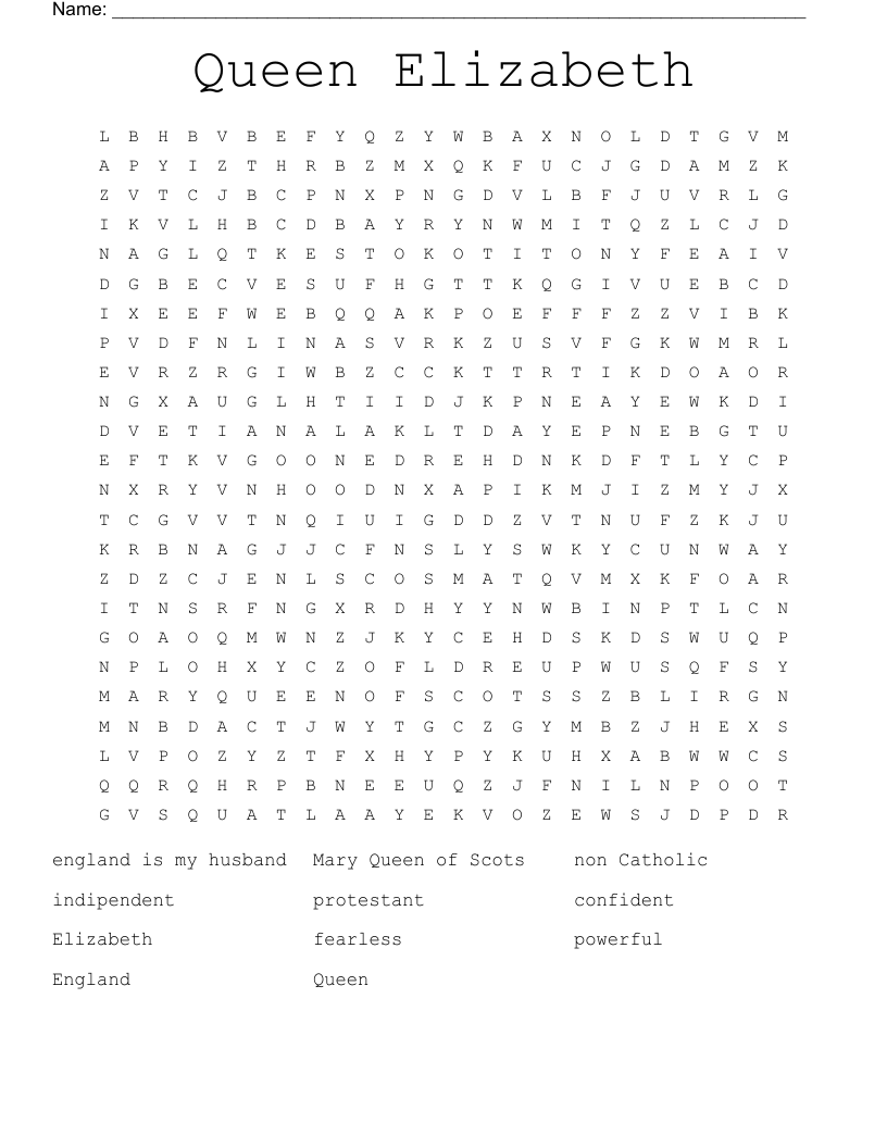 Queen Elizabeth Word Search