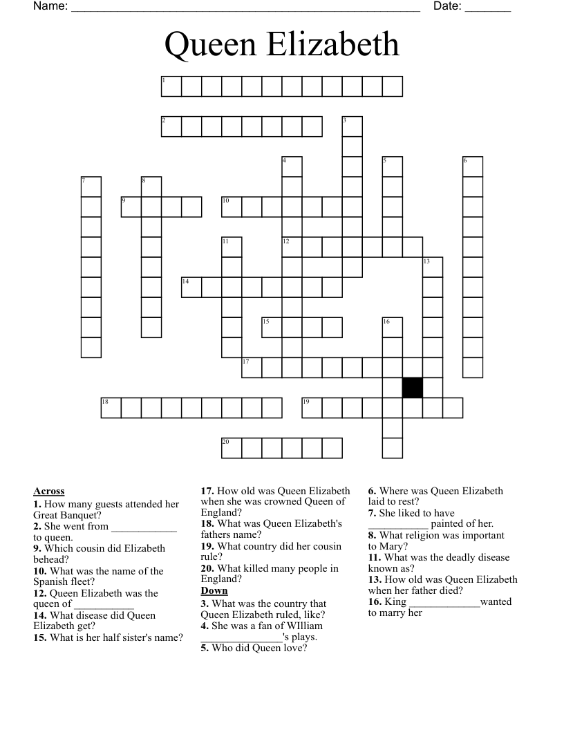 Queen Elizabeth Crossword