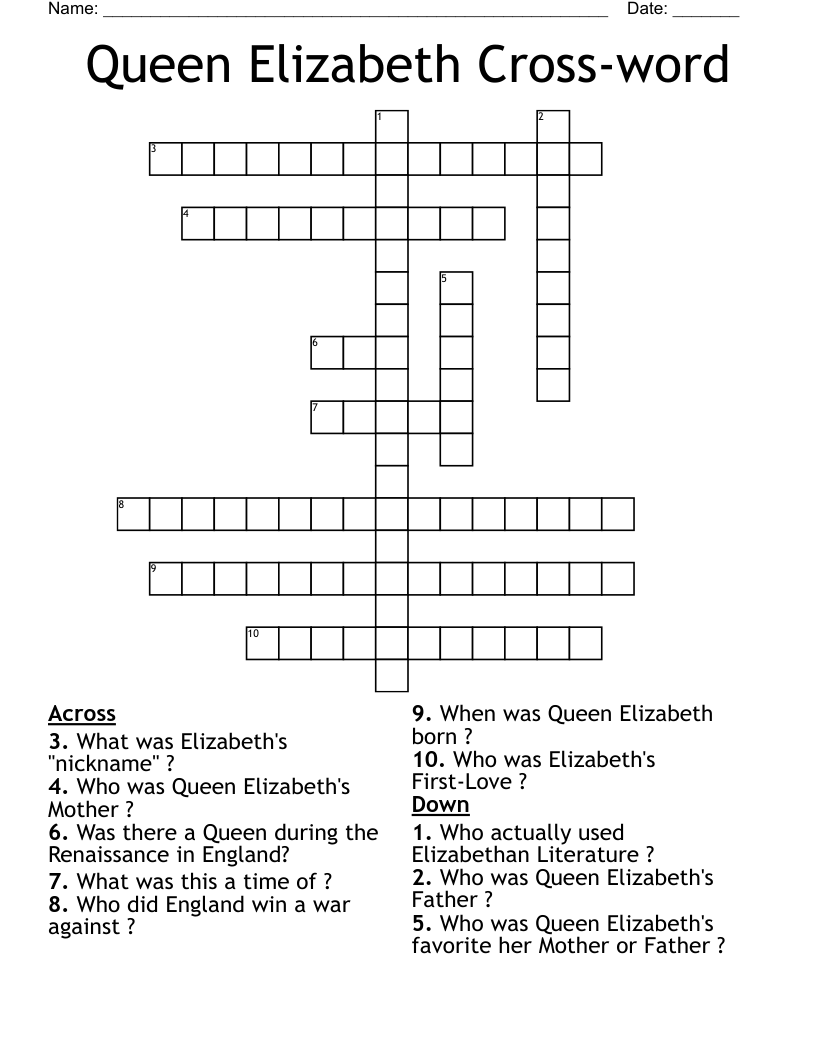 Queen Elizabeth Cross-word Crossword
