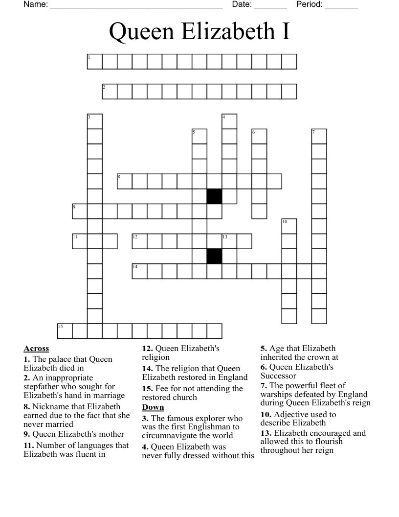 Queen Elizabeth I Crossword