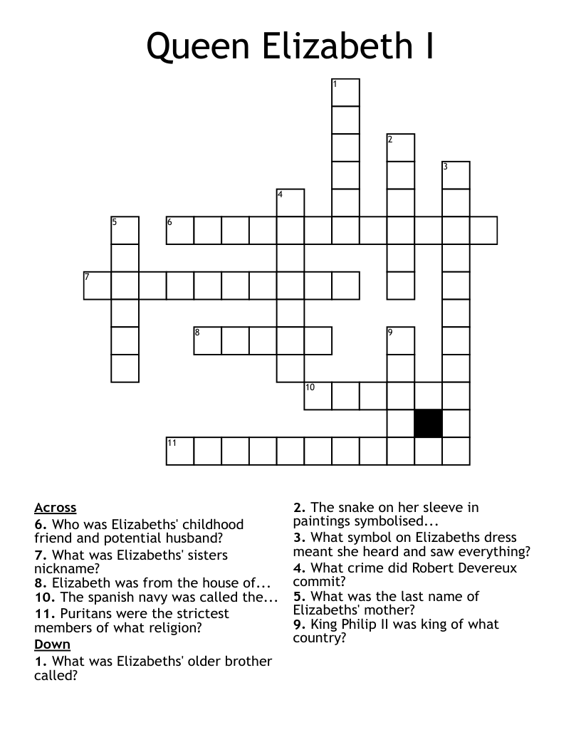 Queen Elizabeth I  Crossword