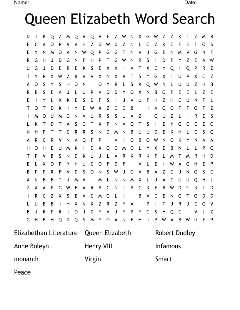 Queen Elizabeth Word Search