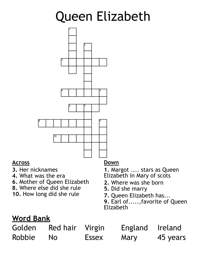 Queen Elizabeth  Crossword