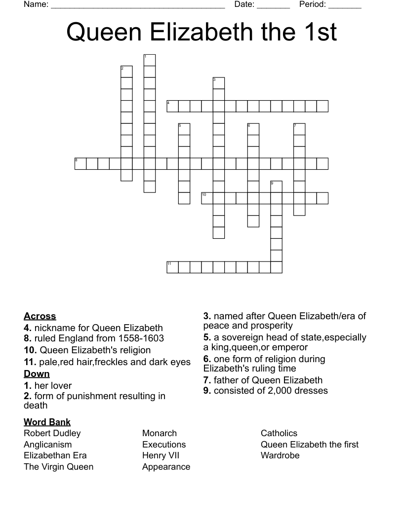 Queen Elizabeth the 1st Crossword