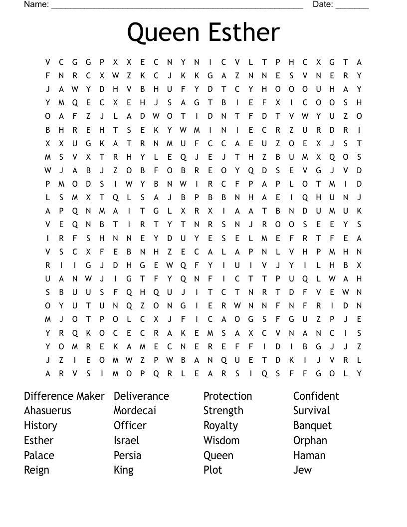 Queen Esther Word Search