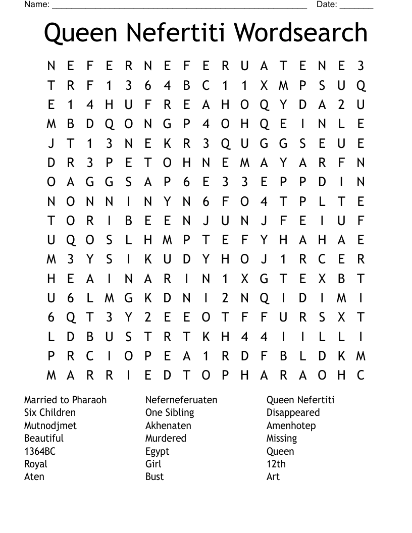 Queen Nefertiti Wordsearch