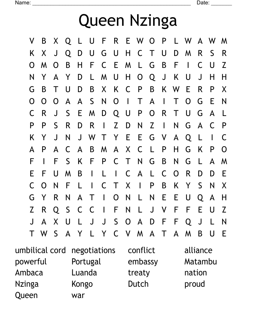 Queen Nzinga Word Search