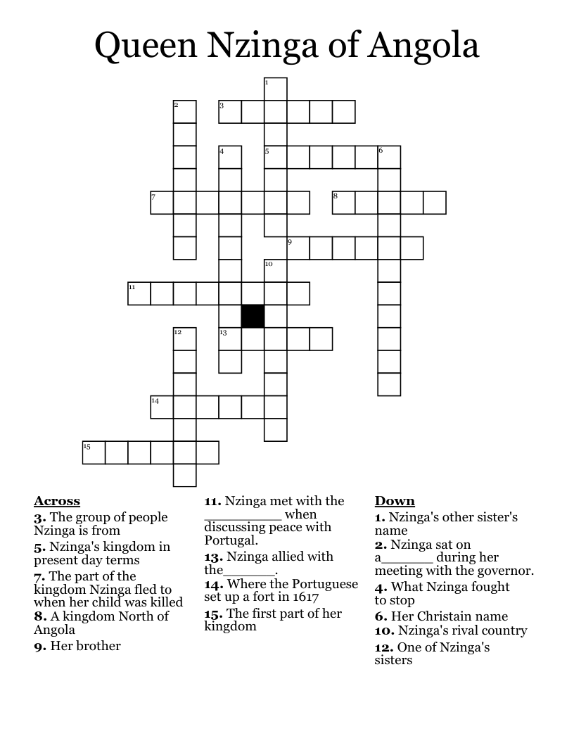 Queen Nzinga of Angola Crossword