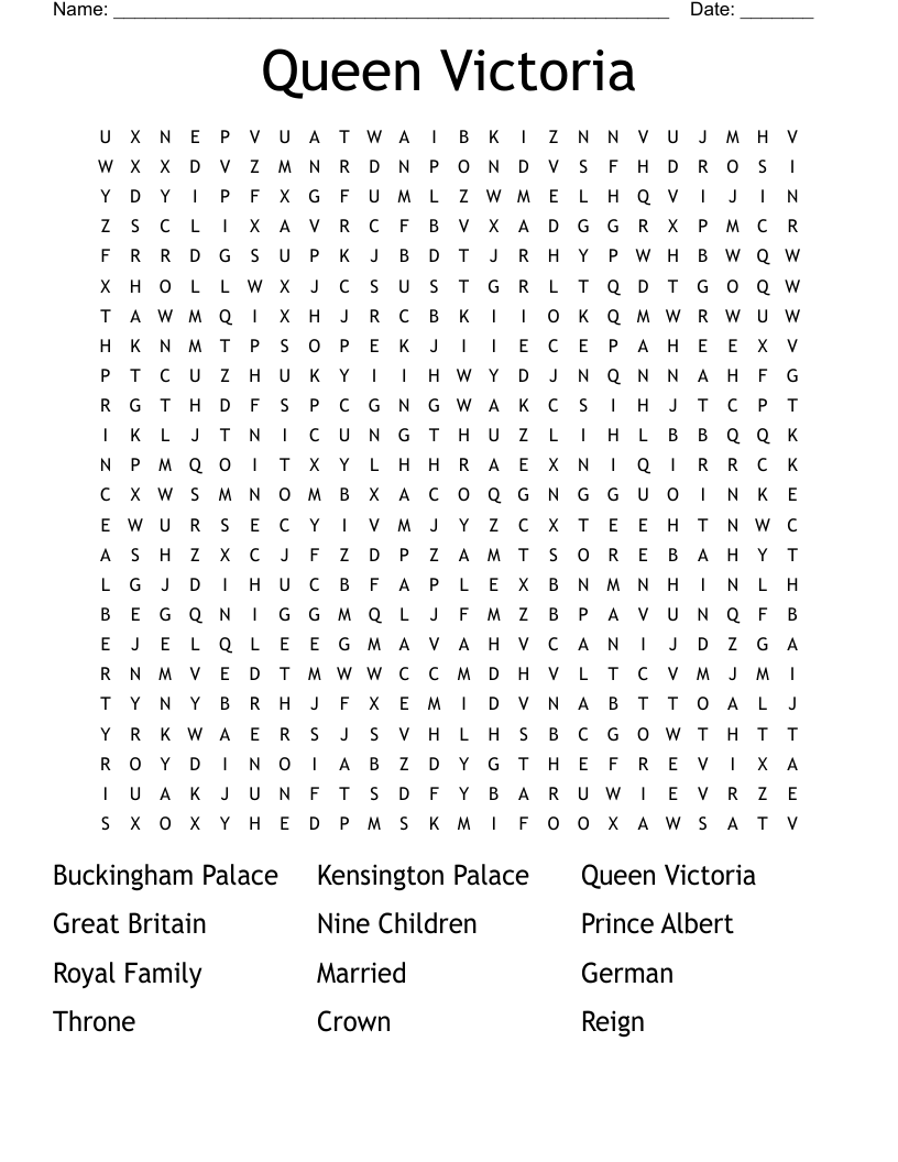 Queen Victoria Word Search