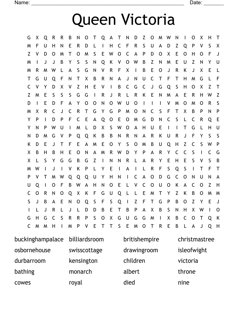 Queen Victoria Word Search