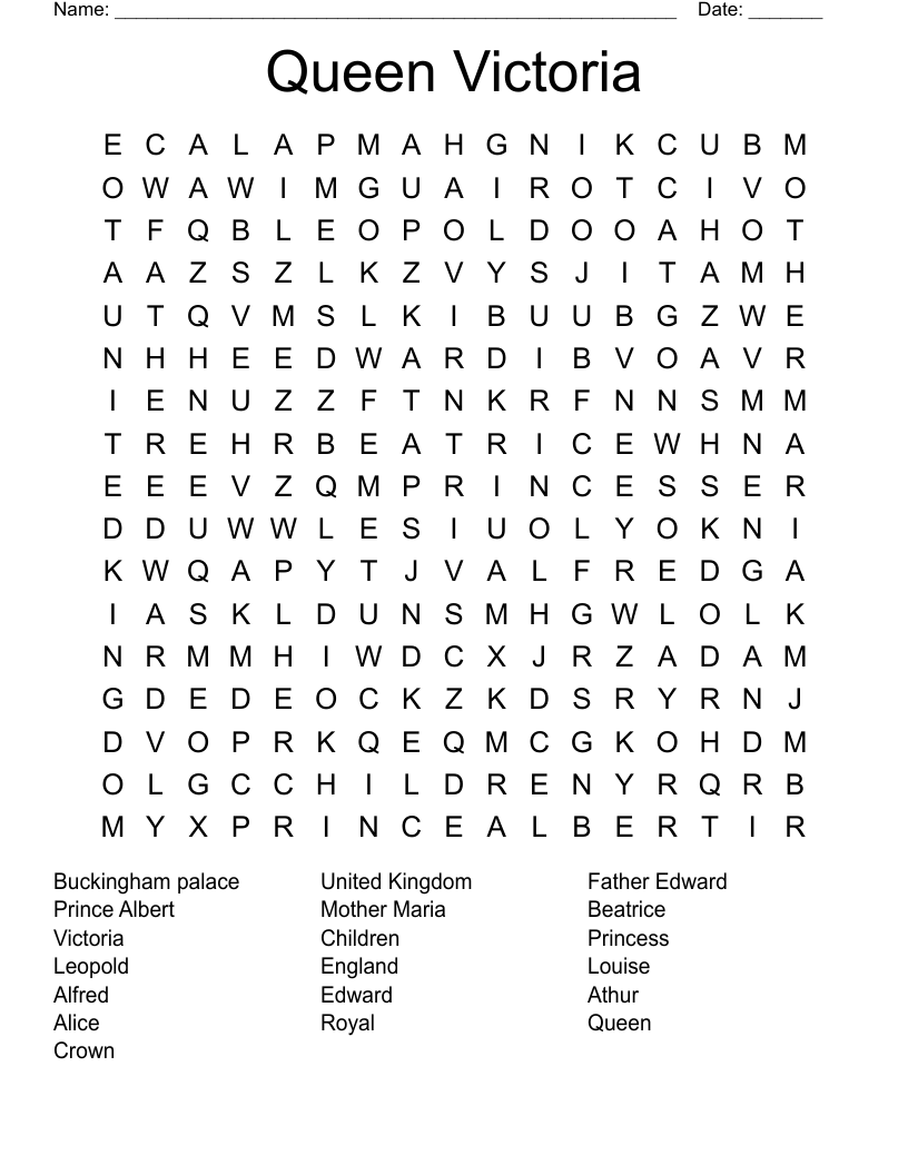 Queen Victoria  Word Search