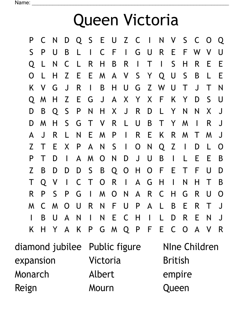 Queen Victoria  Word Search