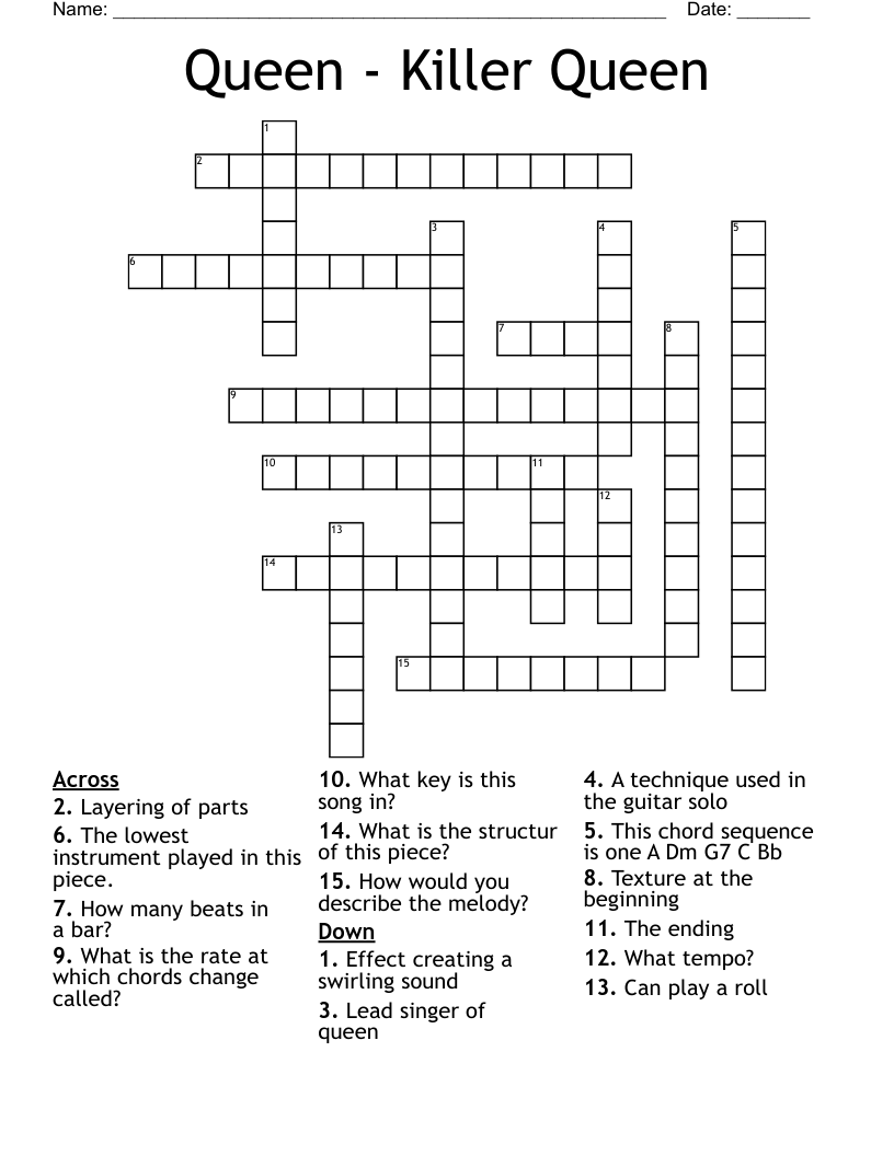 Queen - Killer Queen Crossword