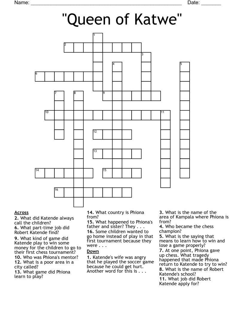 "Queen of Katwe" Crossword