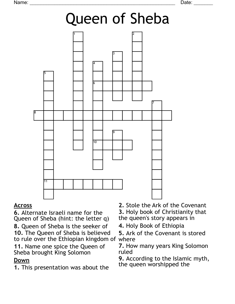 Queen of Sheba Crossword