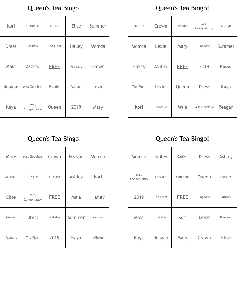 Queen's Tea Bingo!