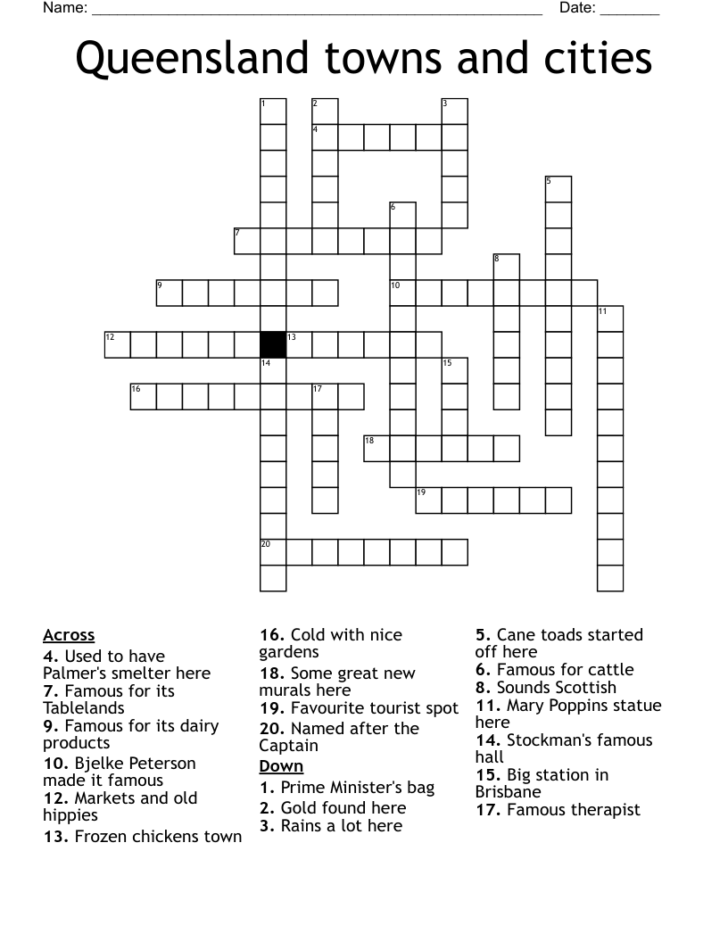 Queensland towns and cities Crossword