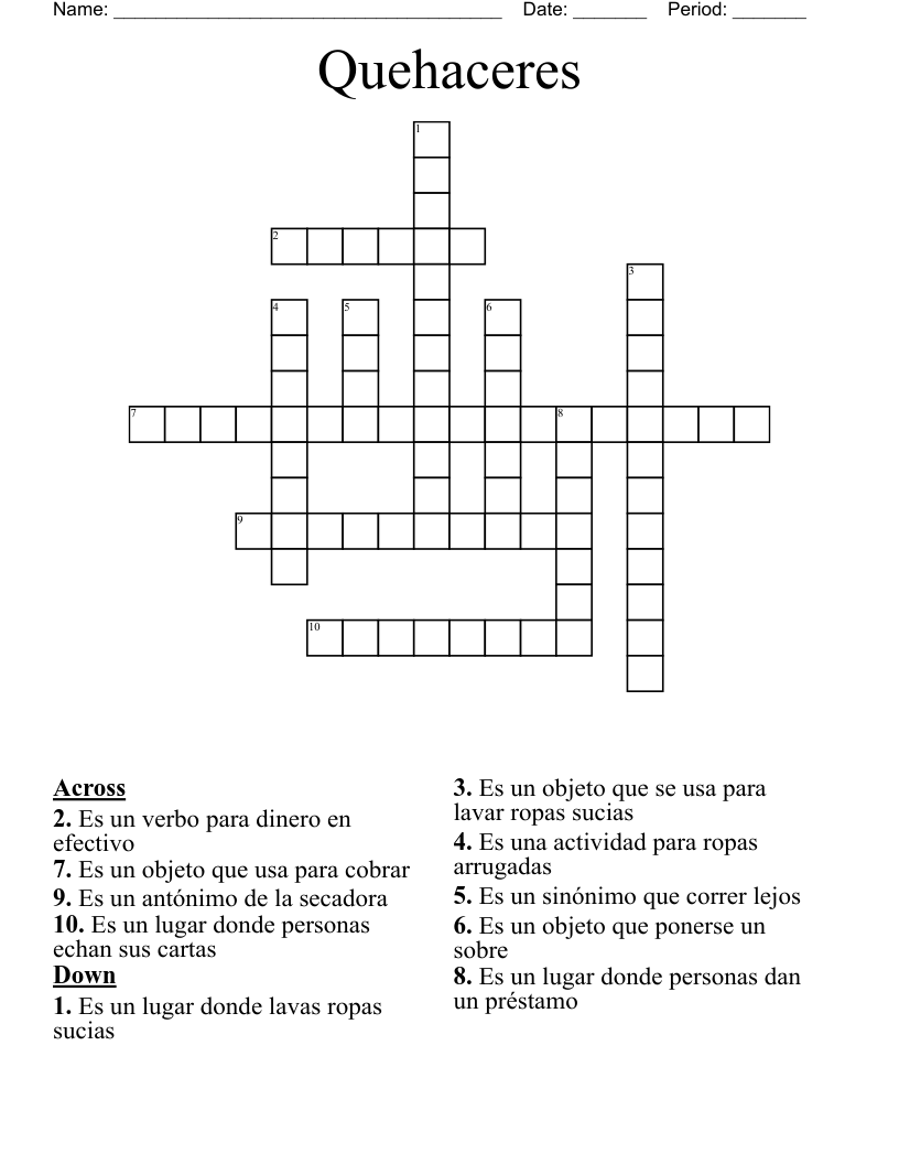 Quehaceres Crossword