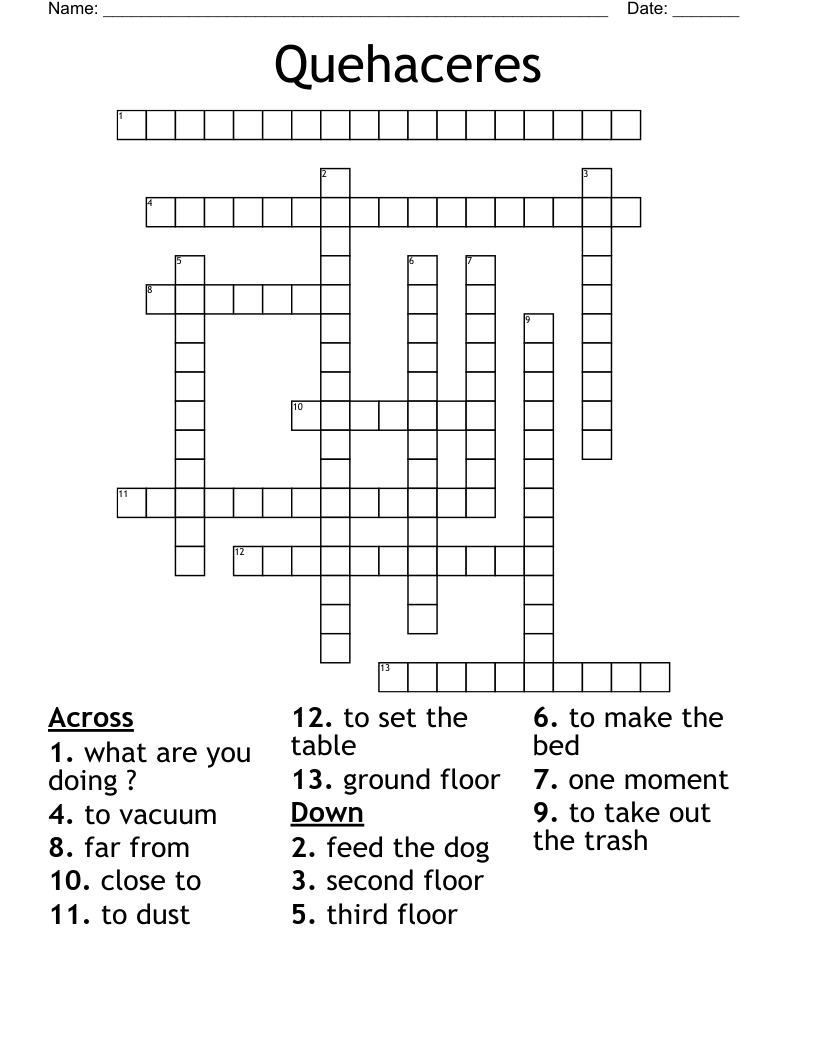 Quehaceres Crossword