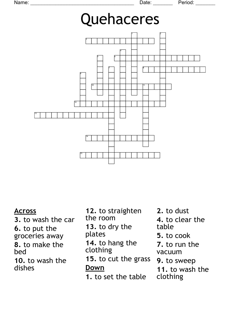 Quehaceres Crossword