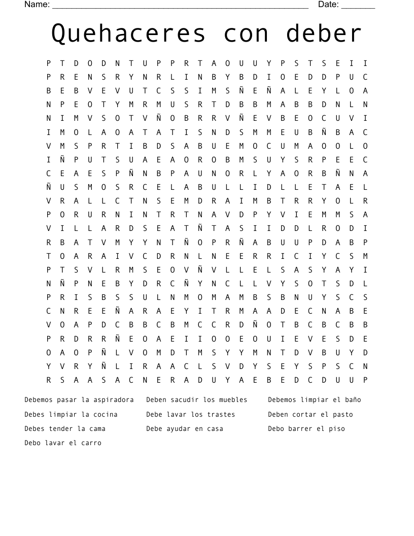 Quehaceres con deber Word Search