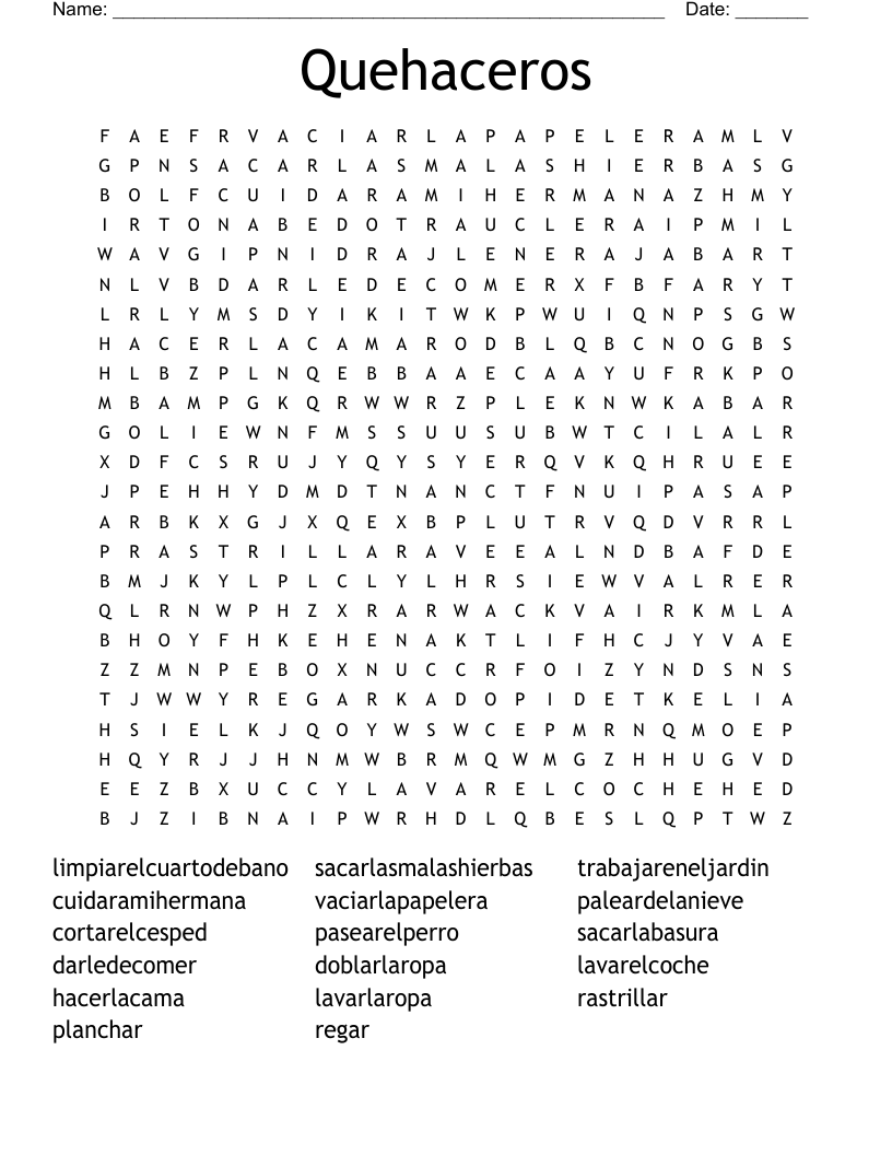 Quehaceros Word Search
