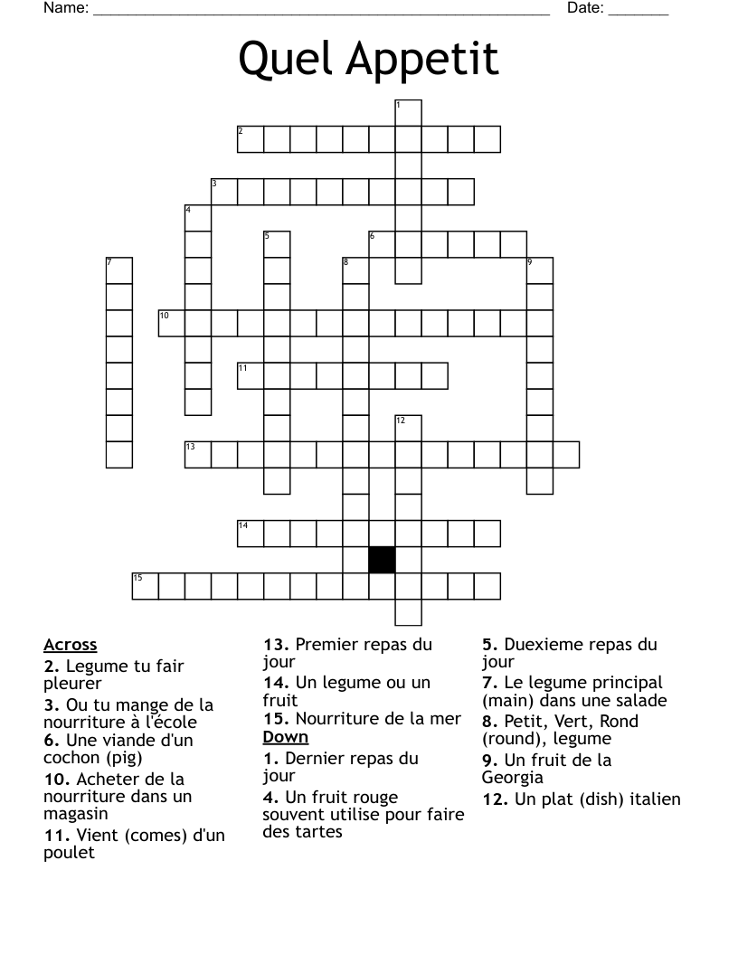 Quel Appetit  Crossword