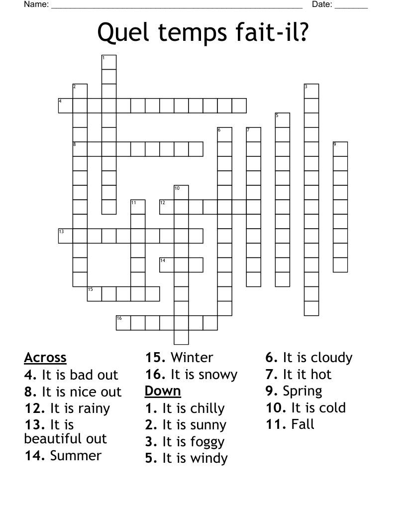 Quel temps fait-il? Crossword