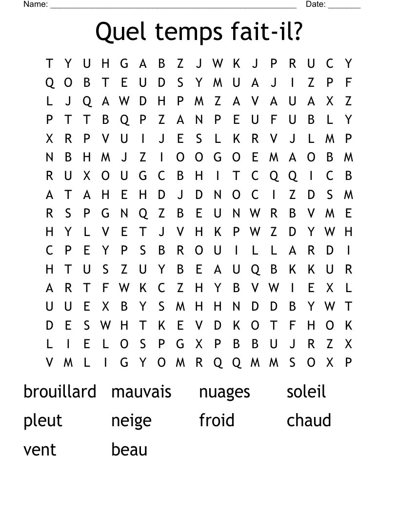 Quel temps fait-il? Word Search