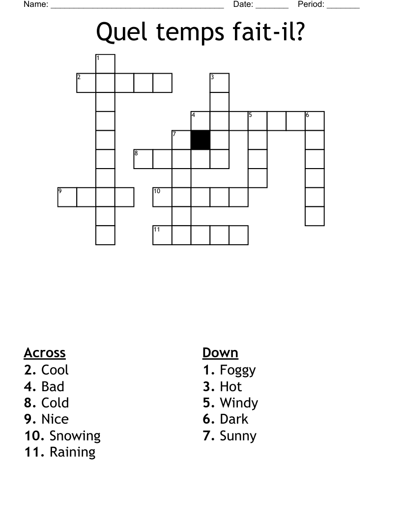 Quel temps fait-il? Crossword