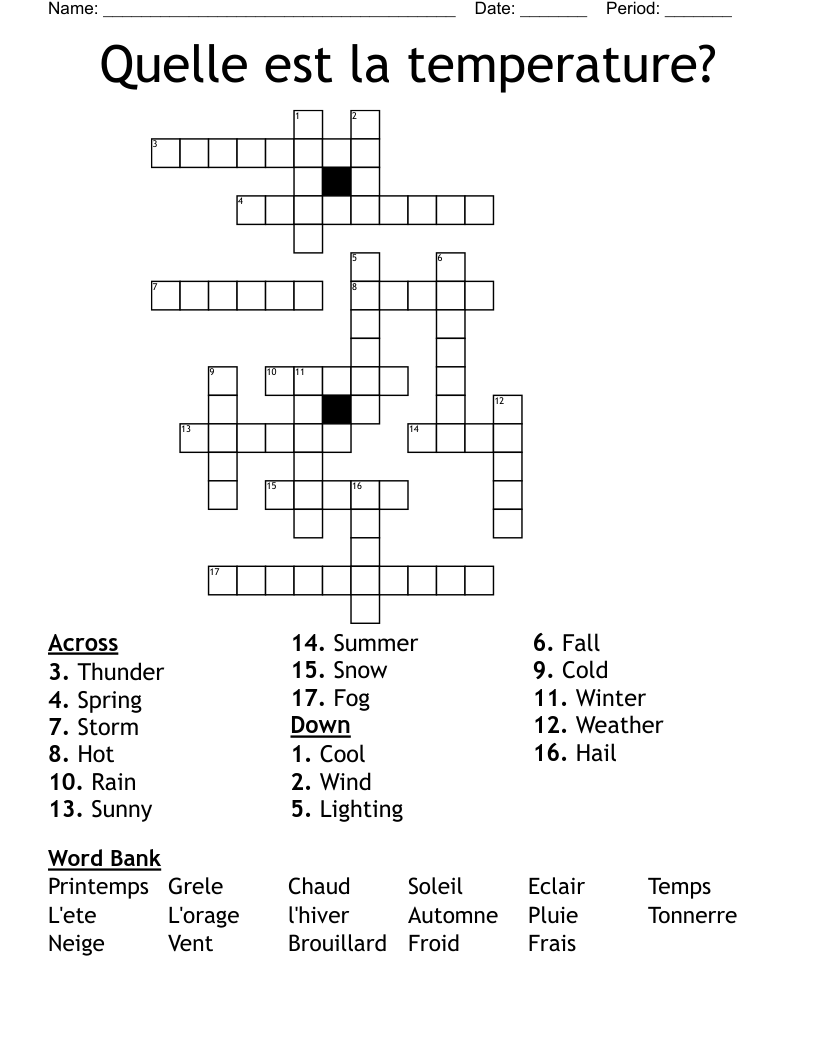 Quelle est la temperature? Crossword