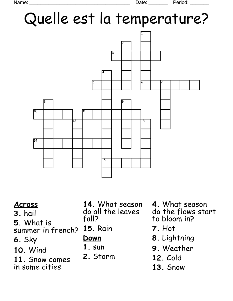 Quelle est la temperature? Crossword
