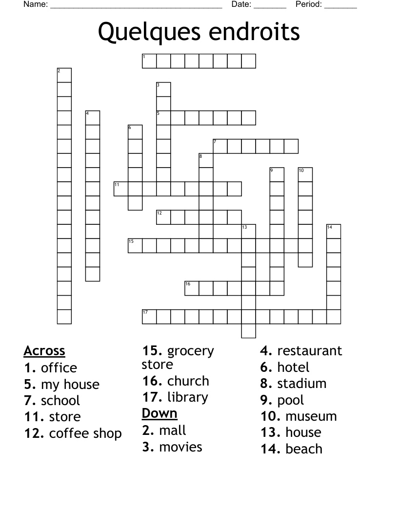 Quelques endroits Crossword