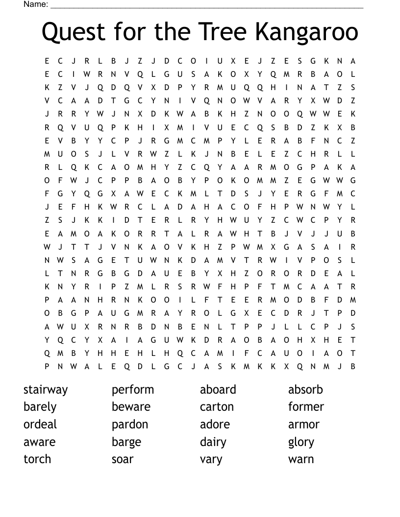Quest for the Tree Kangaroo Word Search