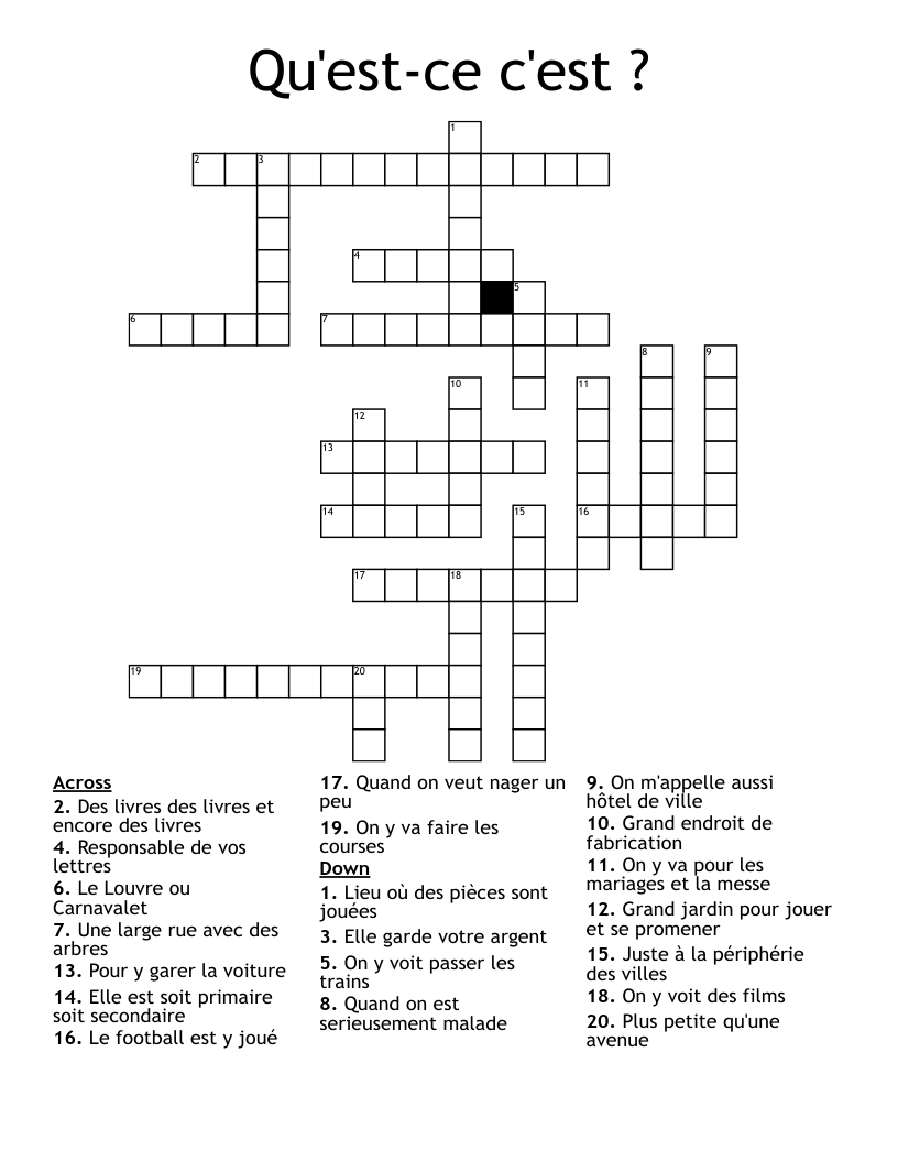 Qu'est-ce c'est ? Crossword