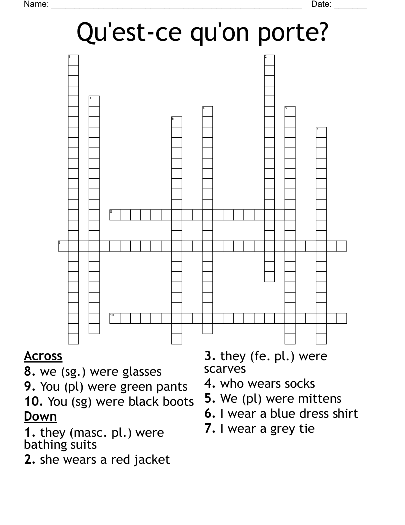 Qu'est-ce qu'on porte? Crossword