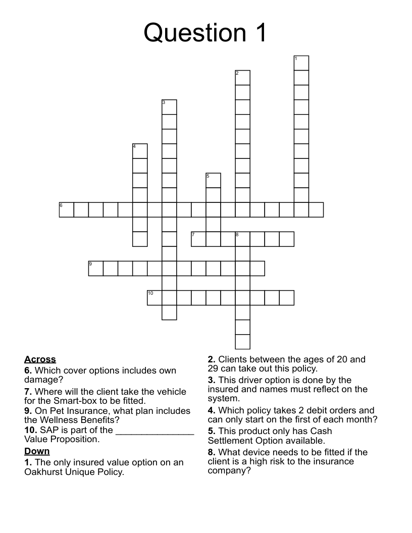 Question 1 Crossword